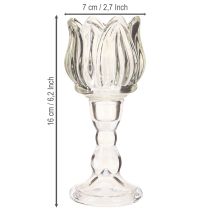 Artikel Värmeljushållare tulpan värmeljusglas med sockel klar Ø7cm H16cm 2st