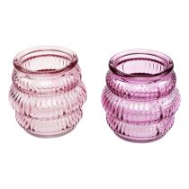 Artikel Värmeljushållare glasdekor lila rosa Ø7,5cm H7,5cm 2st