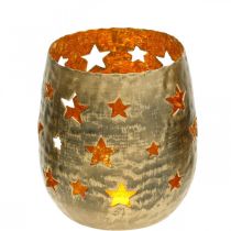 Adventdekorationsljushållare med stjärnor metall guld Ø8,5cm H11cm