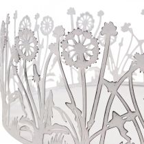 Artikel Dekorativ bricka med maskrosor, metalldekoration för vårvit, silver shabby chic Ø25cm H10,5cm