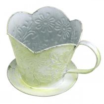 Artikel Planteringskärl, dekorativ kaffefilterhållare, metallkopp för plantering, blomdekor grön, vit shabby chic H11cm Ø11cm