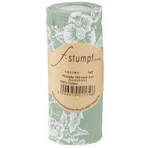 Artikel Bordsband grönt rullband blommor bomullsmint 15cm 3m