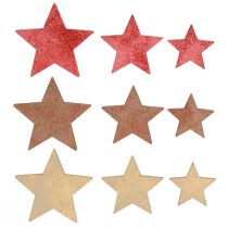 Artikel Bordsdekoration stjärnor trä jul 3 färger Ø3–5cm 48 st