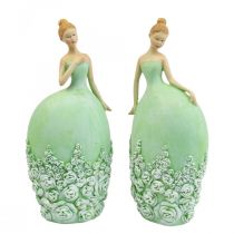 Bordsdekoration vårdekoration figur kvinna klänning grön H20cm 2st