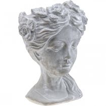 Planteringskärl betongkruka kvinnas huvud tvättat vitt H34cm