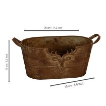 Artikel Oval metallskål med handtag, hjortmotiv, rostfri yta, 36 cm