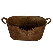 Artikel Oval metallskål med handtag, hjortmotiv, rostfri yta, 36 cm