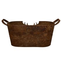 Artikel Oval metallskål med handtag, hjortmotiv, rostfri yta, 36 cm