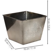 Artikel Fyrkantig metallkruka med granmotiv, 18 cm