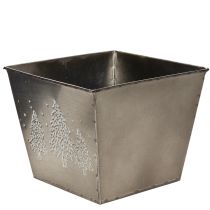 Artikel Fyrkantig metallkruka med granmotiv, 18 cm