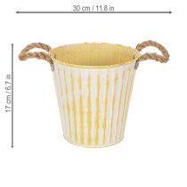 Artikel Metallkruka, vårdekoration, planteringslåda med handtag, gul, shabby chic, Ø18 cm, H17,5 cm