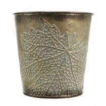 Artikel Planter för hösten, metallkruka med bladdekoration, guldplanter Ø10cm H10cm