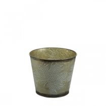 Artikel Planter för hösten, metallhink med bladdekoration, gyllene metallkärl Ø14cm H12,5cm