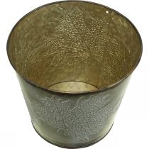 Artikel Planter för hösten, metallhink med bladdekoration, gyllene metallkärl Ø14cm H12,5cm