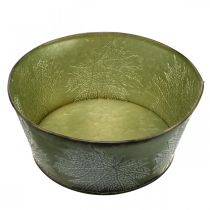 Artikel Planteringsskål med lönnlöv, höstdekoration, metallkärl grön Ø25cm H11cm