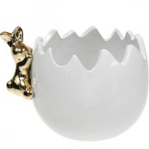 Påskskål dekorativ skål keramik äggvit gyllene kanin 2st