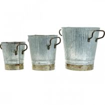 Artikel Planteringskruka i metall med handtag vintage dekoration Ø26/20/17cm set om 3