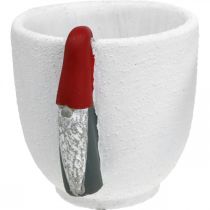 Artikel Julkruka med tomte, adventsdekoration, betongkruka vit, röd Ø8cm H12,5cm 2st