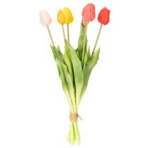 Artikel Konstgjord tulpanbukett, färgglad, realistisk dekoration, hög kvalitet för hemmet, 43 cm, 7 stycken