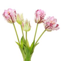 Artikel Tulpaner konstgjord papegoja tulpaner lila bukett med 5 blommor 40cm