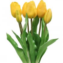 Tulpan konstgjord blomma gul äkta touch vårdekoration 38cm bukett om 7st