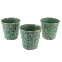 Artikel Planteringskärl keramik sprakande glasyr grön Ø11cm H11cm 3st