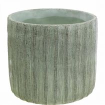 Planteringskärl Keramik Grön Retro Randig Ø19,5cm H17,5cm