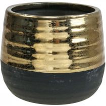 Planteringskruka Keramik Svart Guld Blomkruka Ø13cm H12,5cm