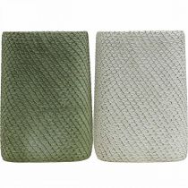Artikel Planteringskärl keramik vit grön reliefnät 14x14cm H21,5cm 2st
