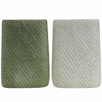 Artikel Planteringskärl keramik vit grön reliefnät 12x12cm H17,5cm 2st