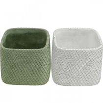 Artikel Planteringskärl keramik vit grön reliefnät 12,5x12,5cm H9cm 2st