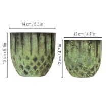 Artikel Vintage blomkruka i metall, grön, Ø14/12 cm, set om 2