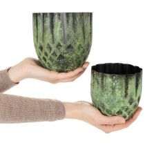 Artikel Vintage blomkruka i metall, grön, Ø14/12 cm, set om 2