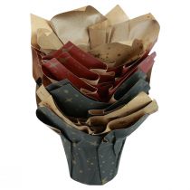 Artikel Planteringspappersstjärnor röd/antracit/naturlig Ø9,5cm H10cm 9st