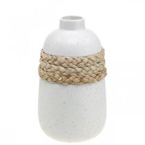 Blomvas vit keramik och sjögräsvas sommardekoration H17,5cm
