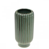 Keramikvas, bordsdekorationer, räfflad dekorativ vas grön, brun Ø10,5cm H21,5cm