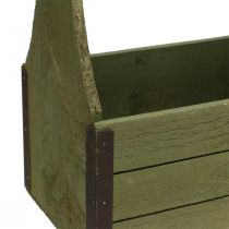 Vintage växtlåda träverktygslåda olivgrön 28×14×31cm