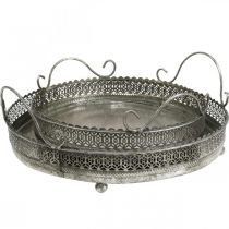 Artikel Vintage bricka, dekorativ bricka silver, ljus bricka H6cm Ø31/24cm set om 2