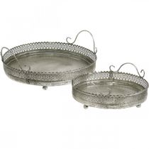 Artikel Vintage bricka, dekorativ bricka silver, ljus bricka H6cm Ø31/24cm set om 2