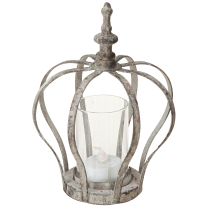 Artikel Vintage Lantern Crown Metal med Glas Grå Ø14cm H18,5cm