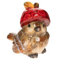Artikel Dekorativ fågelfigur med röd äppelhatt, höstdekoration, 13 cm