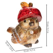 Artikel Dekorativ fågelfigur med röd äppelhatt, höstdekoration, 13 cm