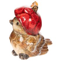 Artikel Dekorativ fågelfigur med röd äppelhatt, höstdekoration, 13 cm