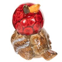 Artikel Dekorativ fågelfigur med röd äppelhatt, höstdekoration, 13 cm