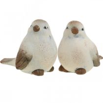Keramiska fåglar, vår, dekorativa fåglar vita, bruna H7/7,5cm 6st
