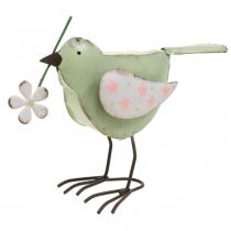 Dekorativ fågelfigur med blomma vårdekoration vintage metall 19,5cm