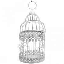 Fågelbur för upphängning, dekorativ voljär, metalldekoration, shabby chic vit Ø12,5cm H25cm