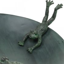 Fågelbad med grodor, fågelbad i metall ser grön ut, antracit antik look Ø28.5cm H13.5cm