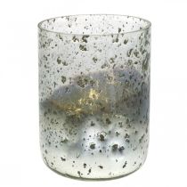 Ljusglas tvåfärgad glasvas lykta klar, silver H14cm Ø10cm