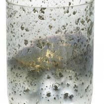 Ljusglas tvåfärgad glasvas lykta klar, silver H14cm Ø10cm